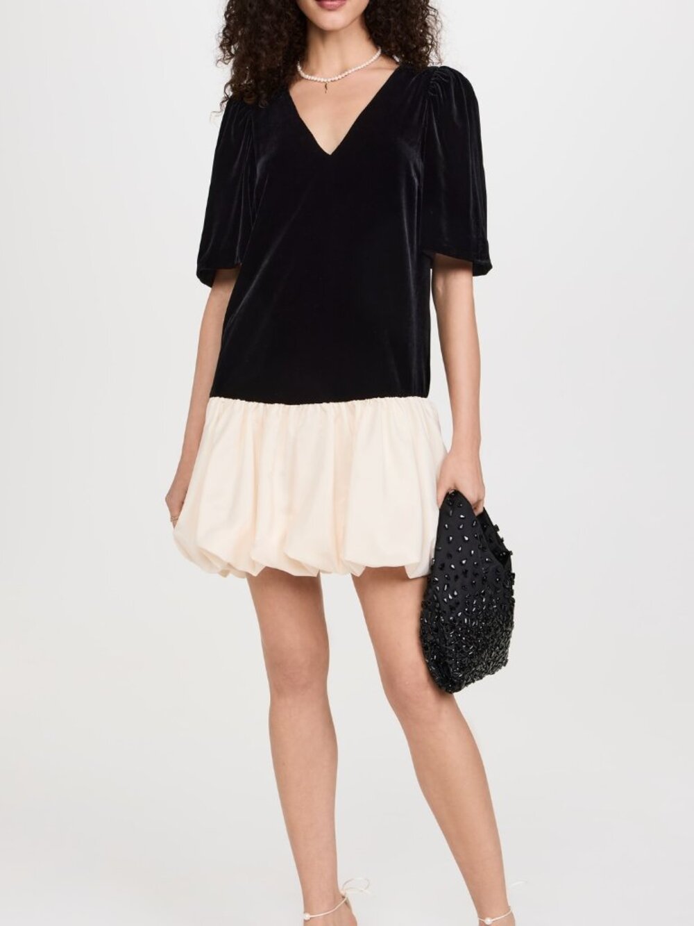 RHODE Black Velvet and Satin Bubble Hem Dress